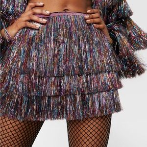 “Nasty Gal” fringe shorts/skirt. Size 8, but fits like a size 4/5.